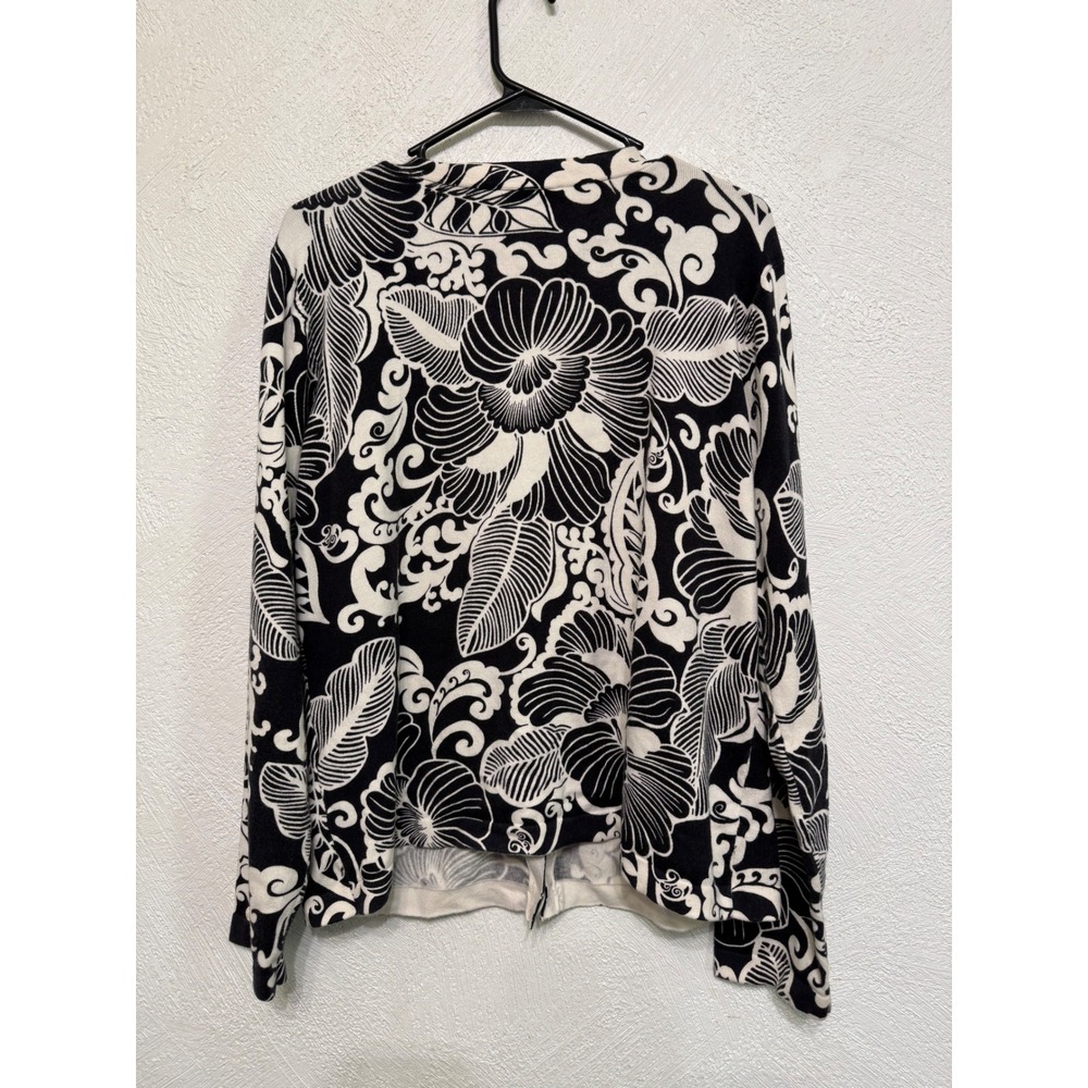 Talbots Vintage Black White Floral V-Neck Button Up Cardigan Sweater XL Women - Picture 7 of 7